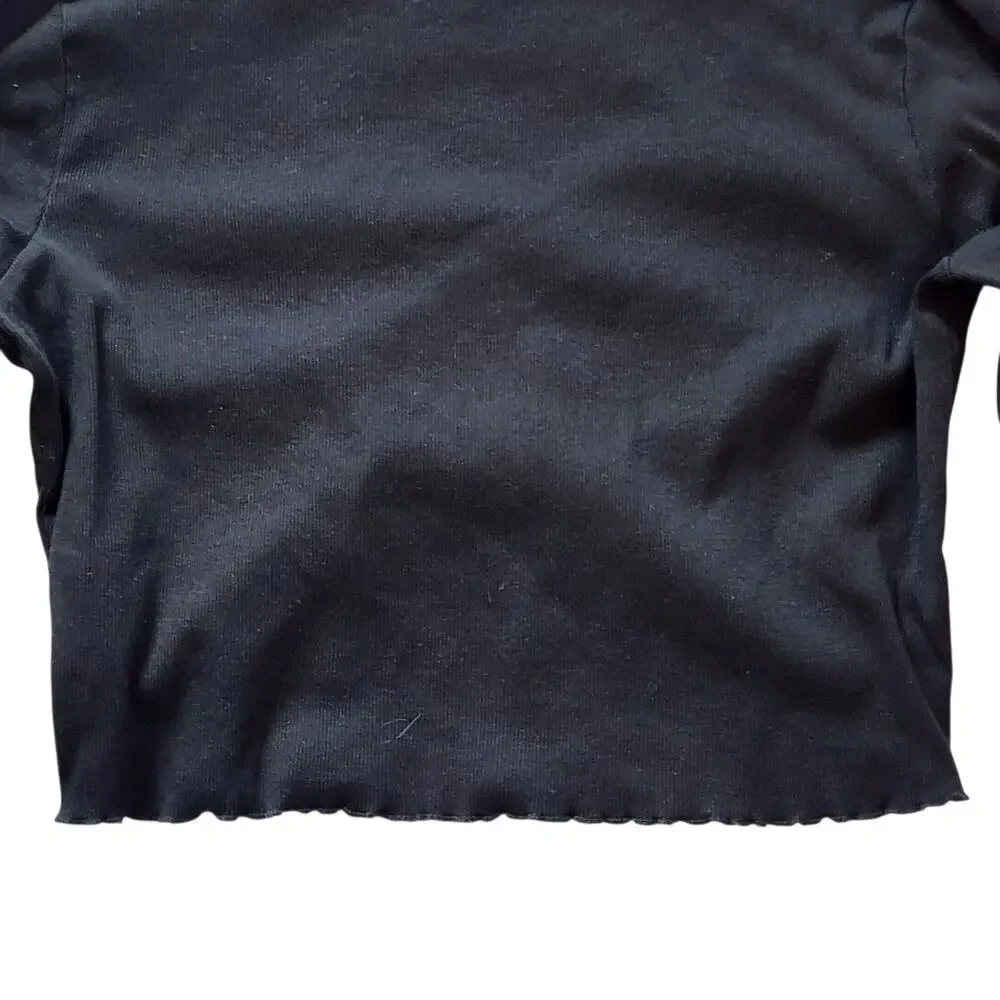 H&M Womens Long Sleeve Crop Top Size XL Black Ruched Drawstring Front Pullover